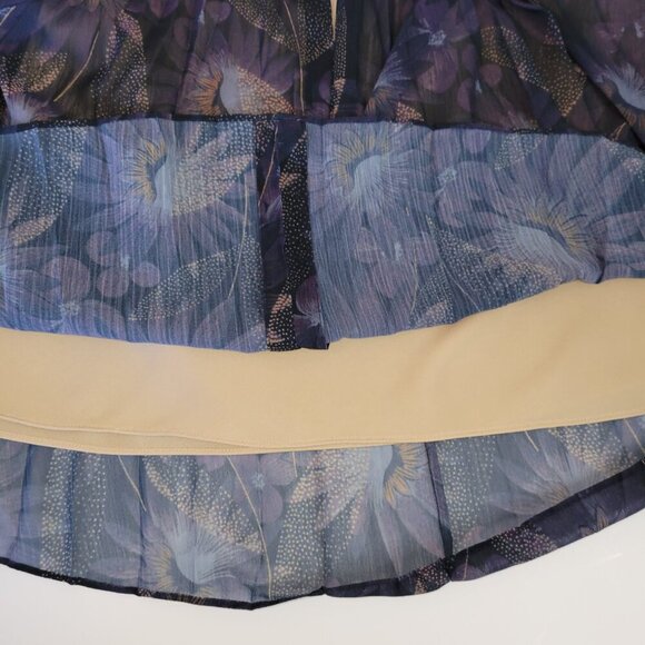 Vince Deco Blue Sheer Floral Pleated Blouse Top Women's S - Picture 10 of 13